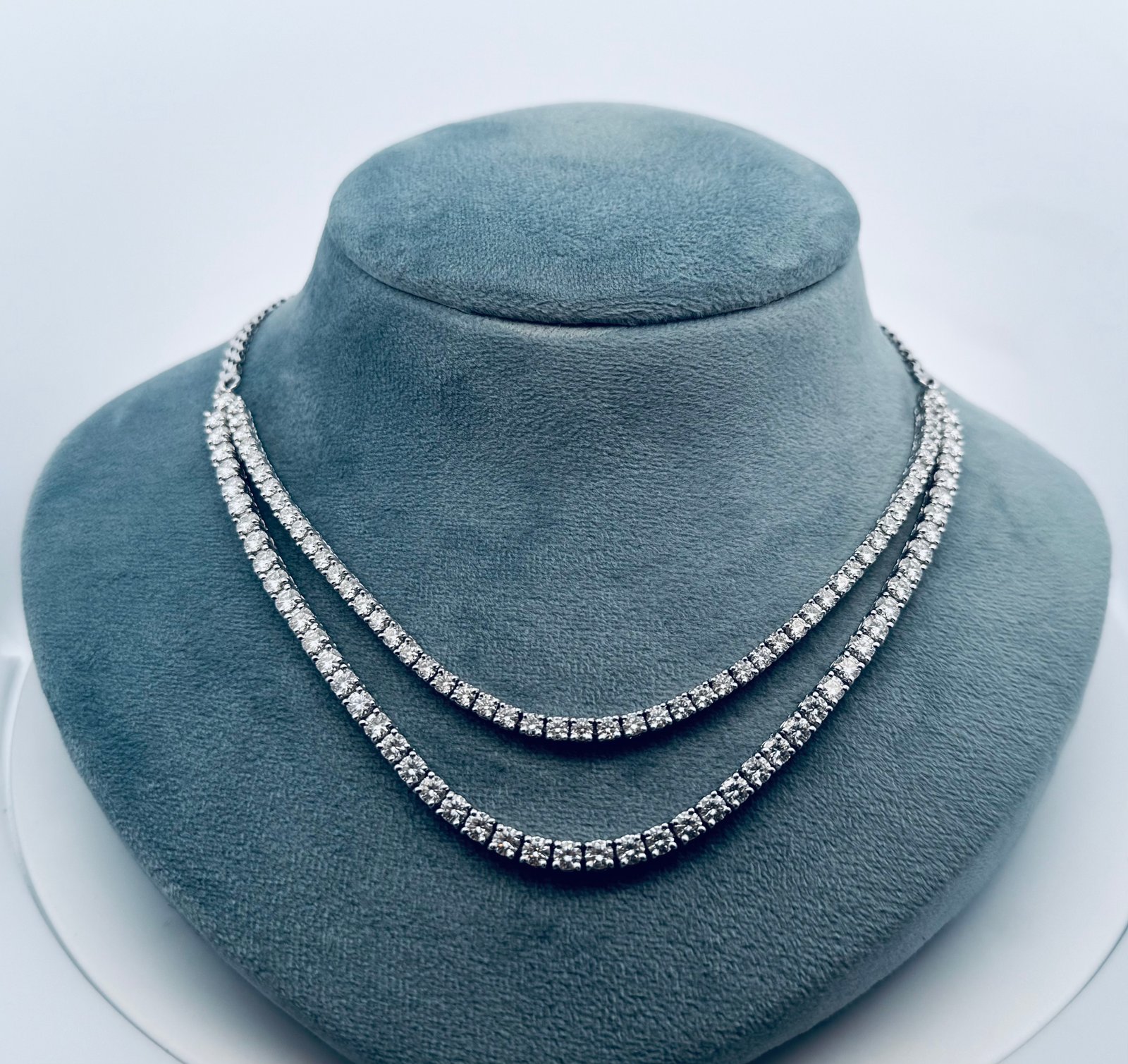 Double Line Round Brilliant Moissanite (13.40CT D.E.W )  Necklace In 14k Gold