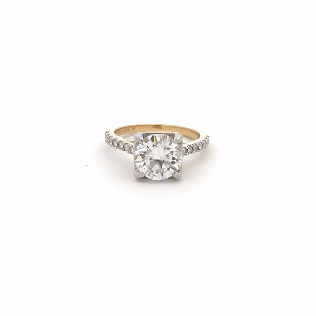 Round Solitaire Ring in 14k Gold with Pave Band (2.15 CT D.E.W) #SR242